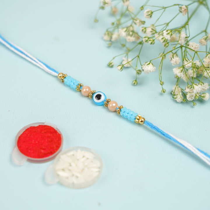Handmade Beaded Evil Eye Bhaiya Bhabhi Rakhi With Roli Chawal Set Of 2 1 - Single Bracelet with Accessories (5)