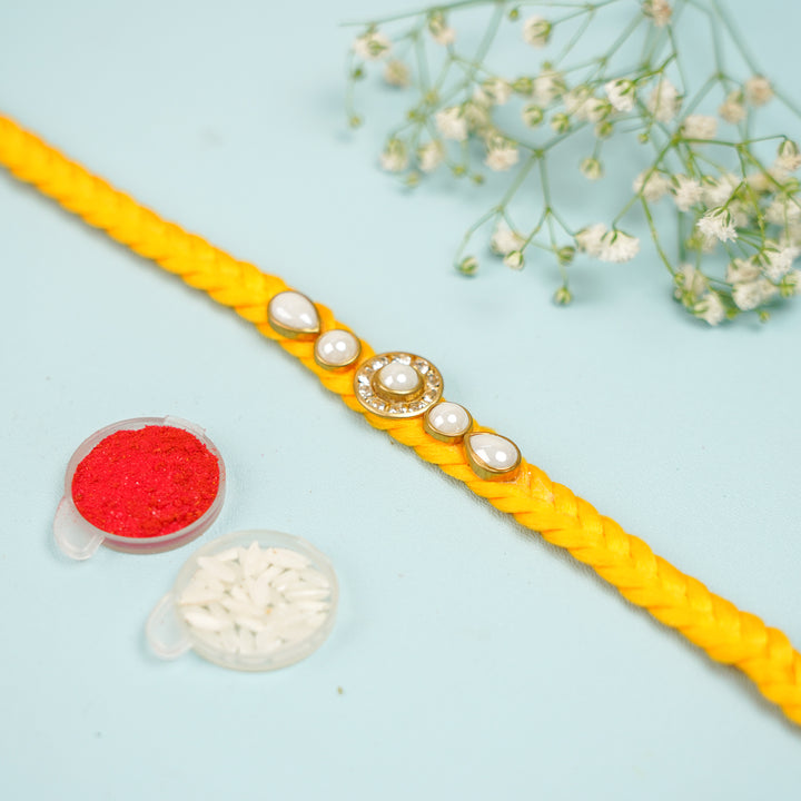 Handmade Braided Jadtar Silk Rakhi With Roli Chawal Set Of 2 - Single Bracelet Close-up (3)