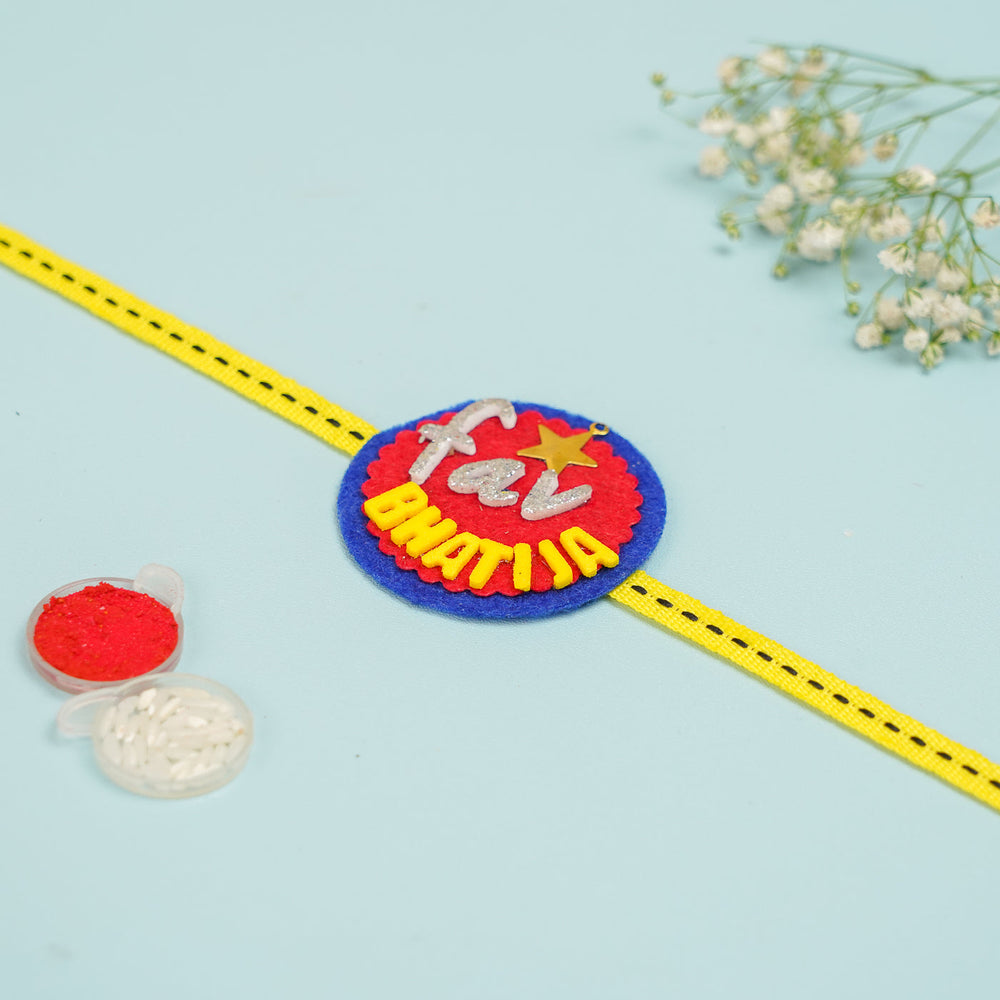 Handmade Fav Bhatija Felt Kids Rakhi With Roli Chawal - Full Rakhi with Decorative Items