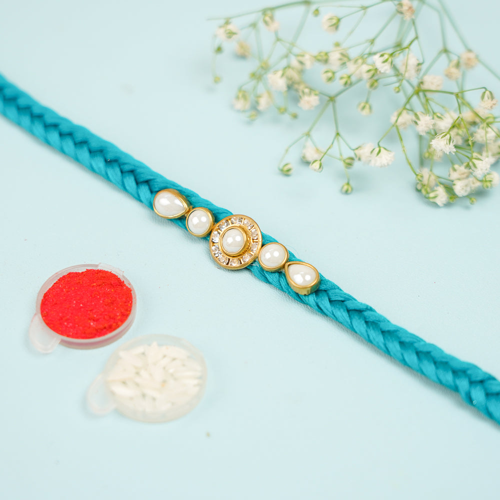 Handmade Braided Jadtar Silk Rakhi With Roli Chawal Set Of 2 - Single Bracelet Close-up