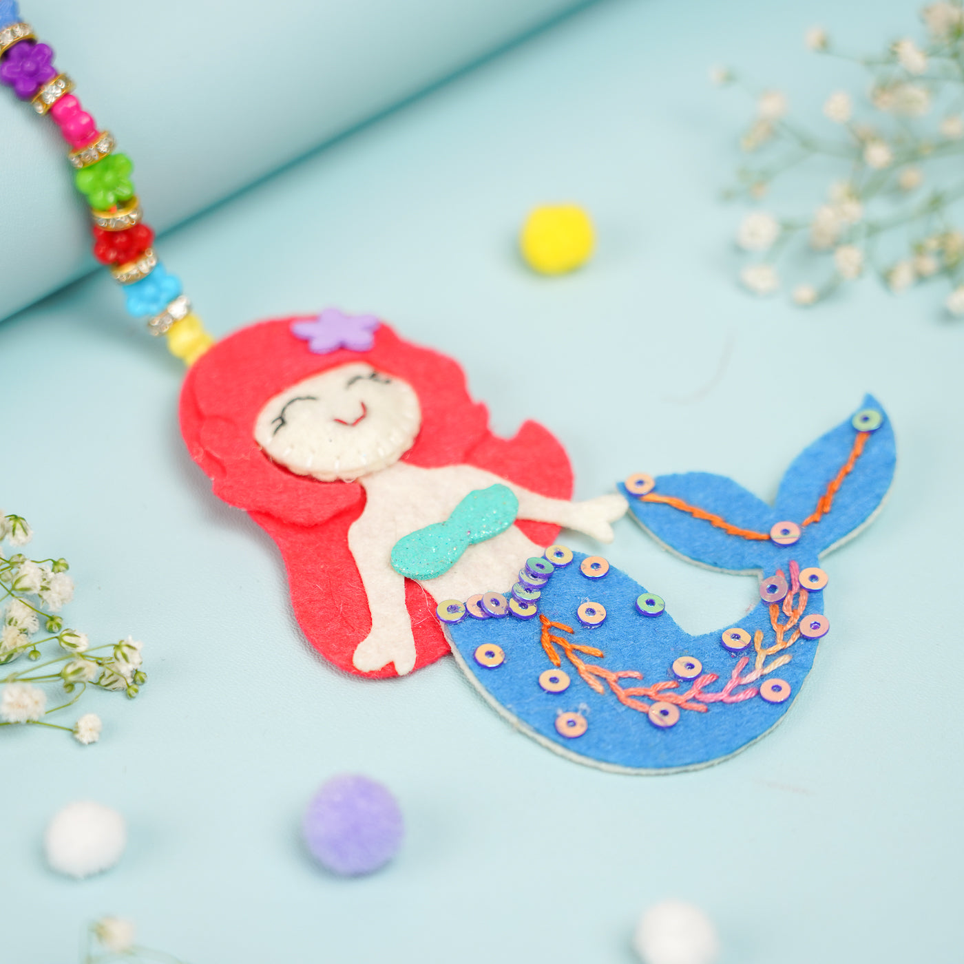 Buy Handmade Mermaid Theme Felt Kids Lumba Rakhi For Girls With Roli ...