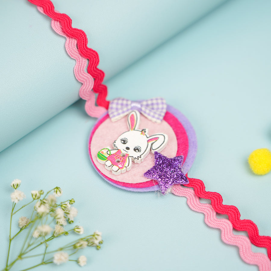 Handmade Bunny Theme Felt Kids Rakhi With Roli Chawal 1 - Close-up of Decorative Detail
