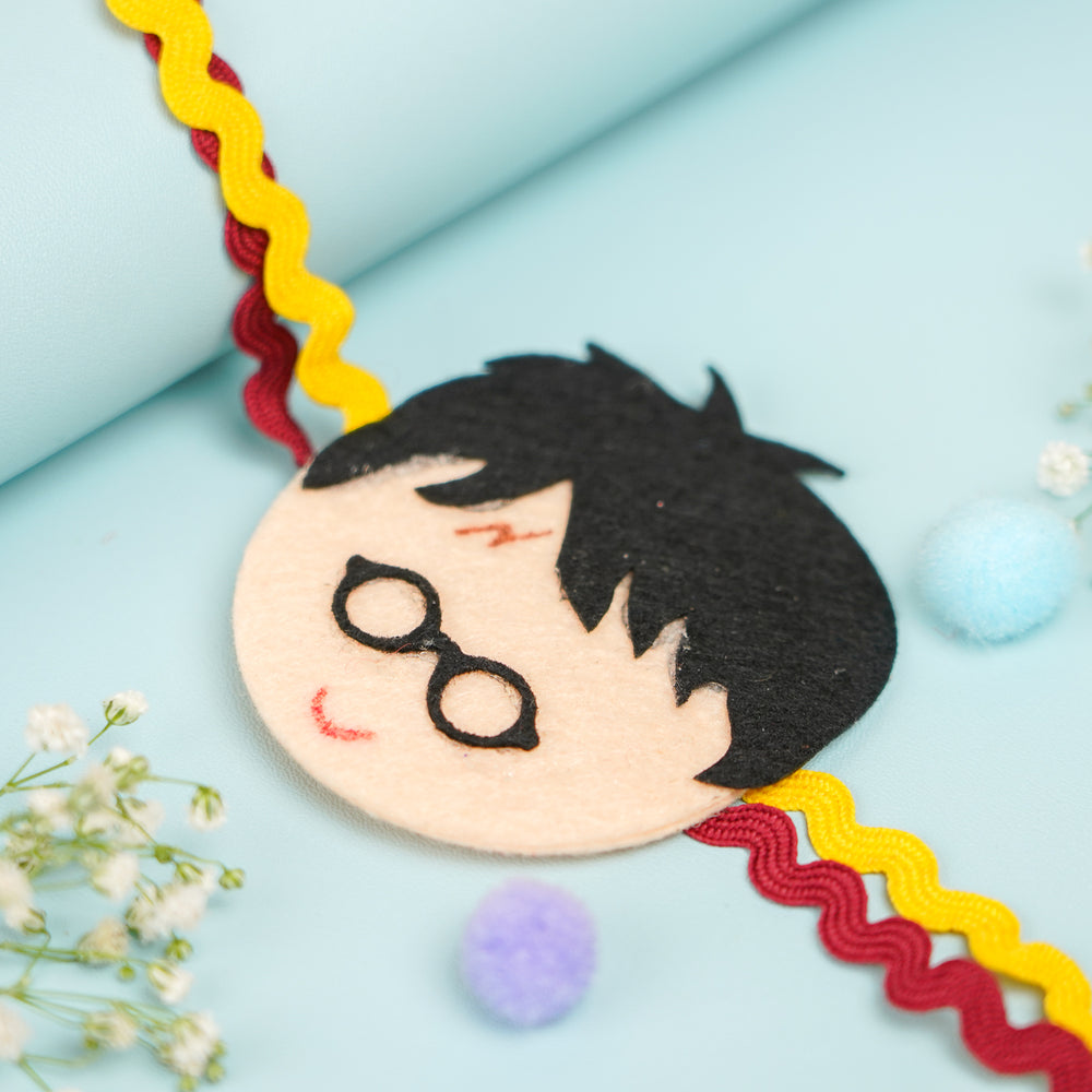 Handmade Harry Potter Theme Felt Rakhi Hamper With Roli Chawal Includes 1 Pouch 1 Rakhi - Close-up of Wristband Charm Detail