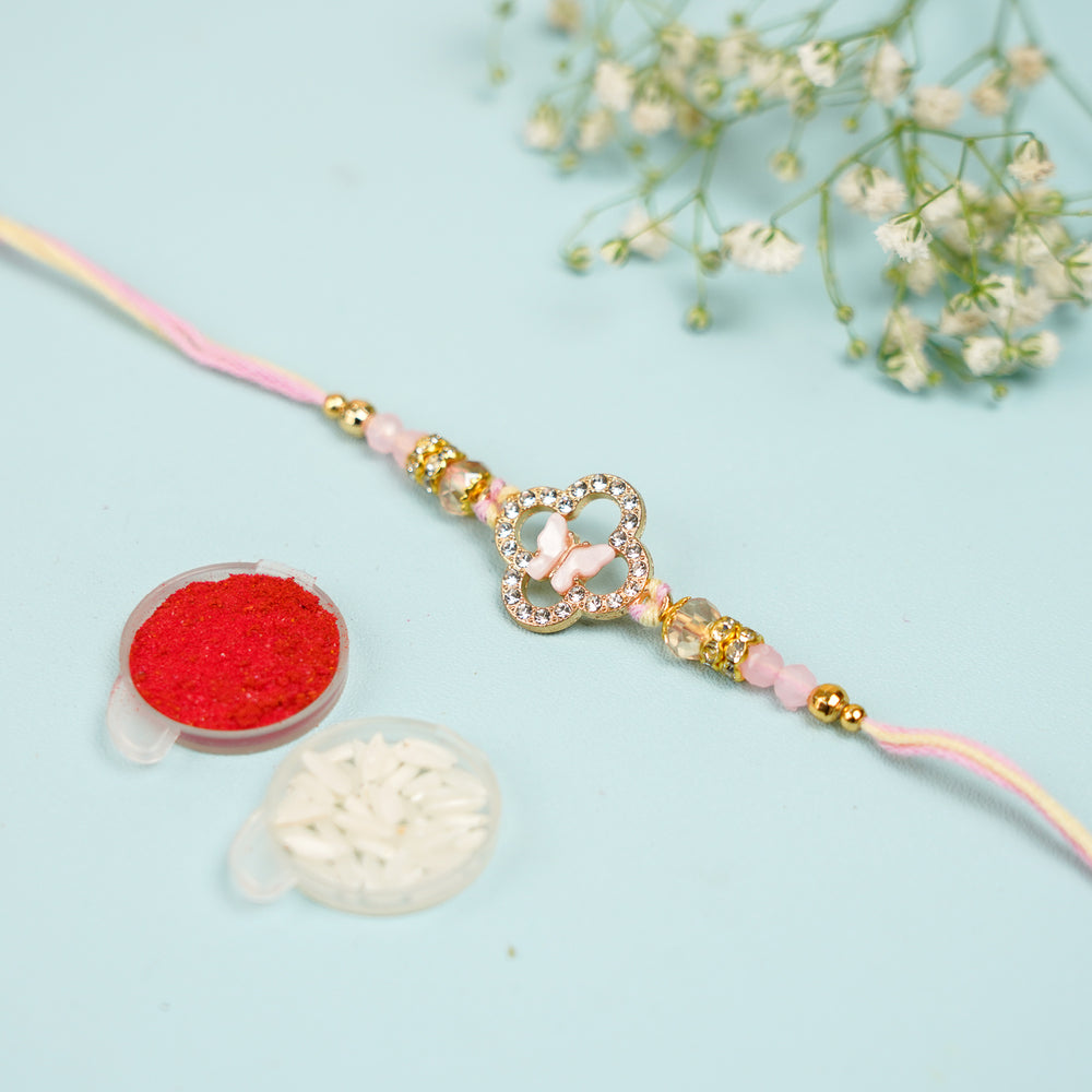 Handmade Buttefly Theme Rakhi With Roli Chawal - Bracelet with Roli and Rice Containers