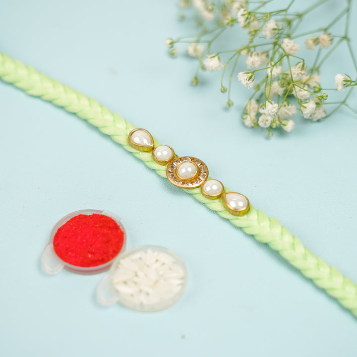 Handmade Braided Jadtar Silk Rakhi With Roli Chawal Set Of 2 - Single Bracelet Close-up (12)