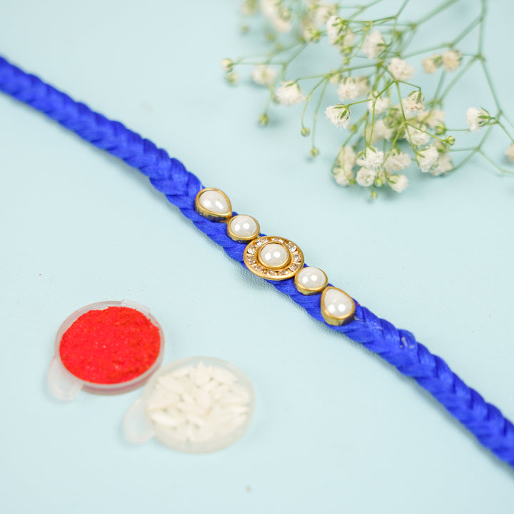 Handmade Braided Jadtar Silk Rakhi With Roli Chawal Set Of 2 - Single Bracelet Close-up (13)