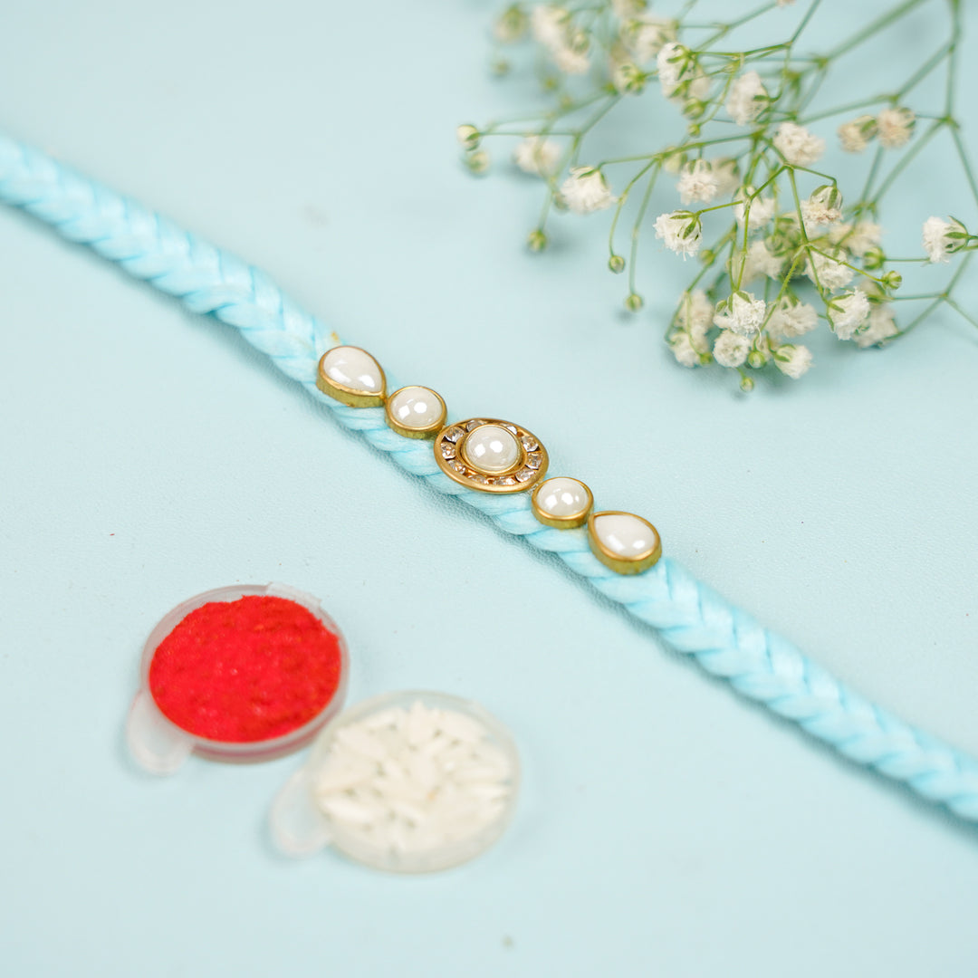 Handmade Braided Jadtar Silk Rakhi With Roli Chawal Set Of 2 - Single Bracelet Close-up (10)