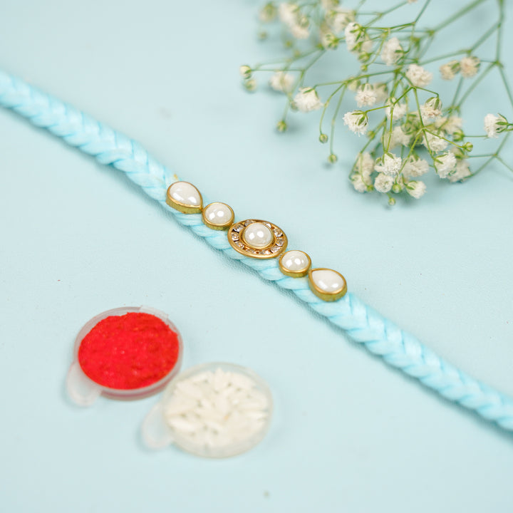 Handmade Braided Jadtar Silk Rakhi With Roli Chawal Set Of 2 - Single Bracelet Close-up (10)