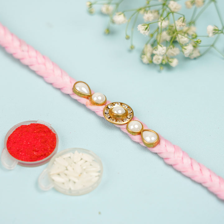 Handmade Braided Jadtar Silk Rakhi With Roli Chawal Set Of 2 - Single Bracelet Close-up (11)