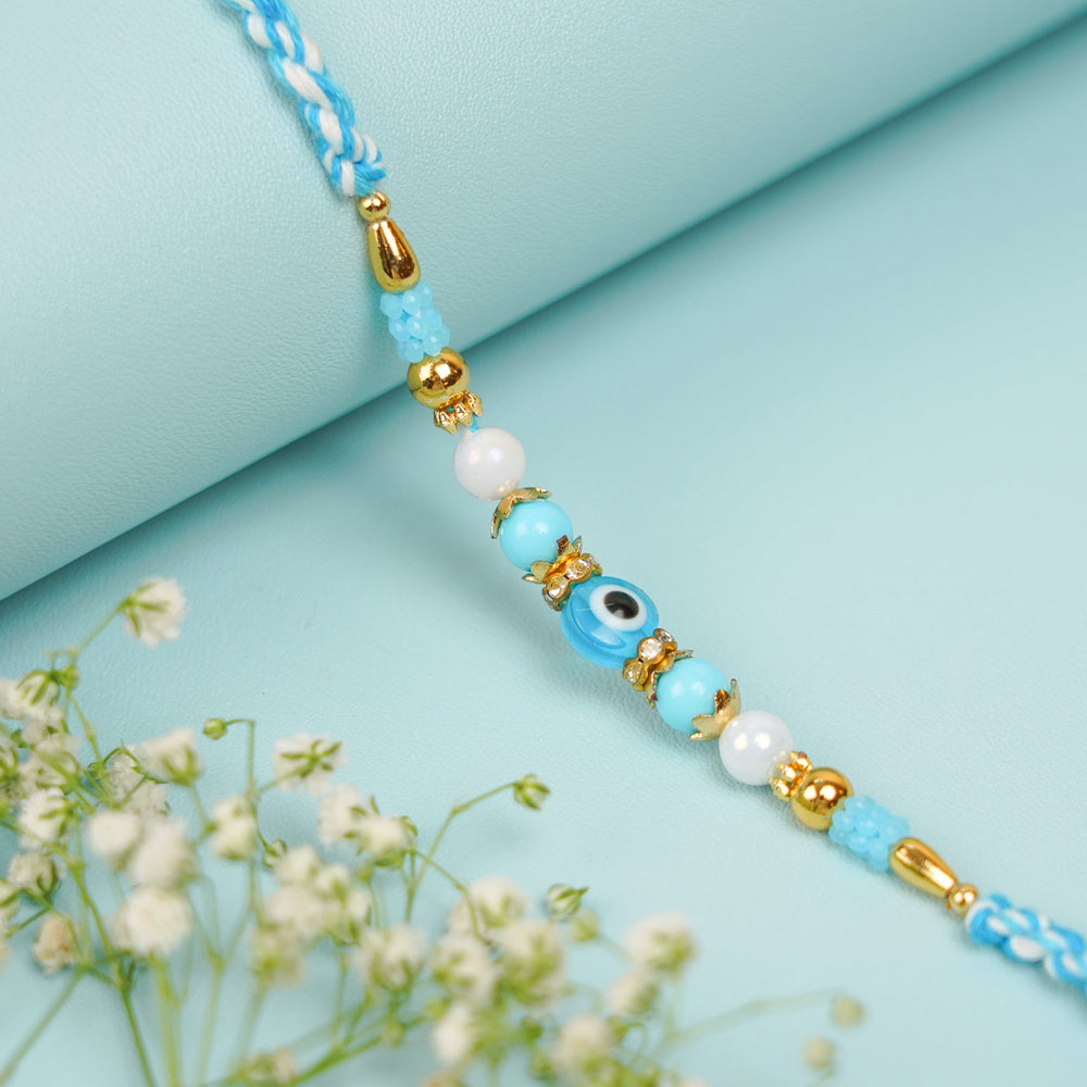 Handmade Beaded Evil Eye Bhaiya Bhabhi Rakhi With Roli Chawal Set Of 2 1 - Single Bracelet Close-up