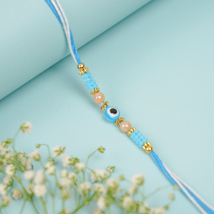 Handmade Beaded Evil Eye Bhaiya Bhabhi Rakhi With Roli Chawal Set Of 2 1 - Single Bracelet Detail