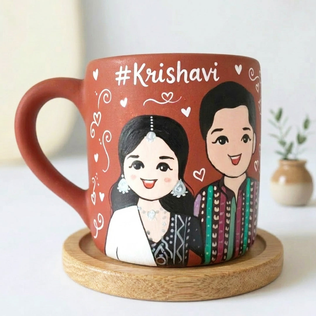 Photo Personalized Hand-Painted Wedding Theme Terracotta Mug