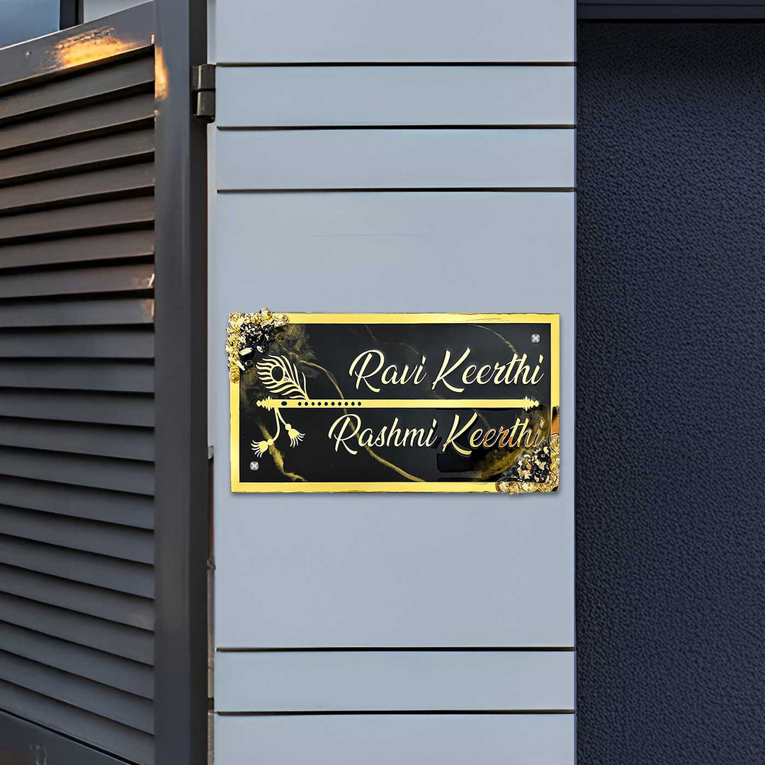 Personalized Resin Chocolate Brown And Gold Name Plate - Mounted on Exterior Wall Panel