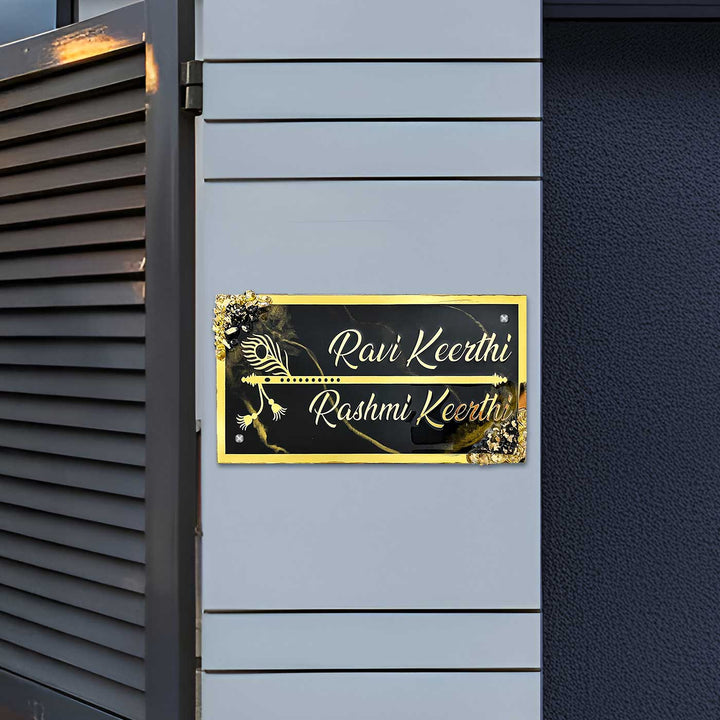 Personalized Resin Chocolate Brown And Gold Name Plate - Mounted on Exterior Wall Panel