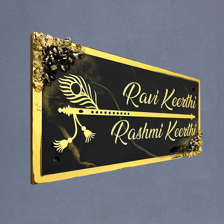 Personalized Resin Chocolate Brown And Gold Name Plate - Side Angle Showing Depth