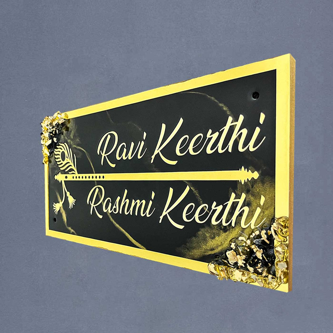 Personalized Resin Chocolate Brown And Gold Name Plate - Angled Side View Showing Personalization