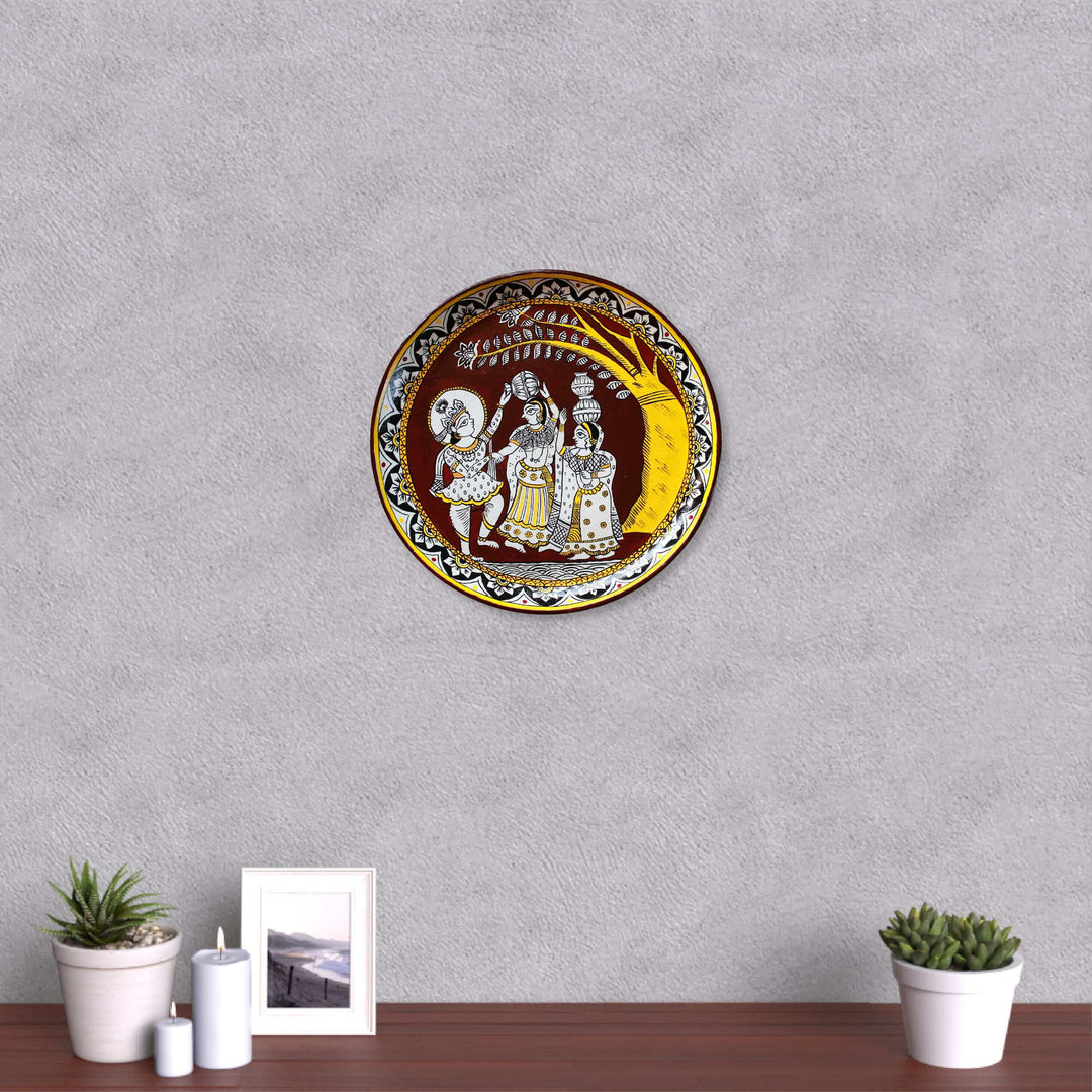Handpainted Wooden Wall Plate With Krishna Artwork