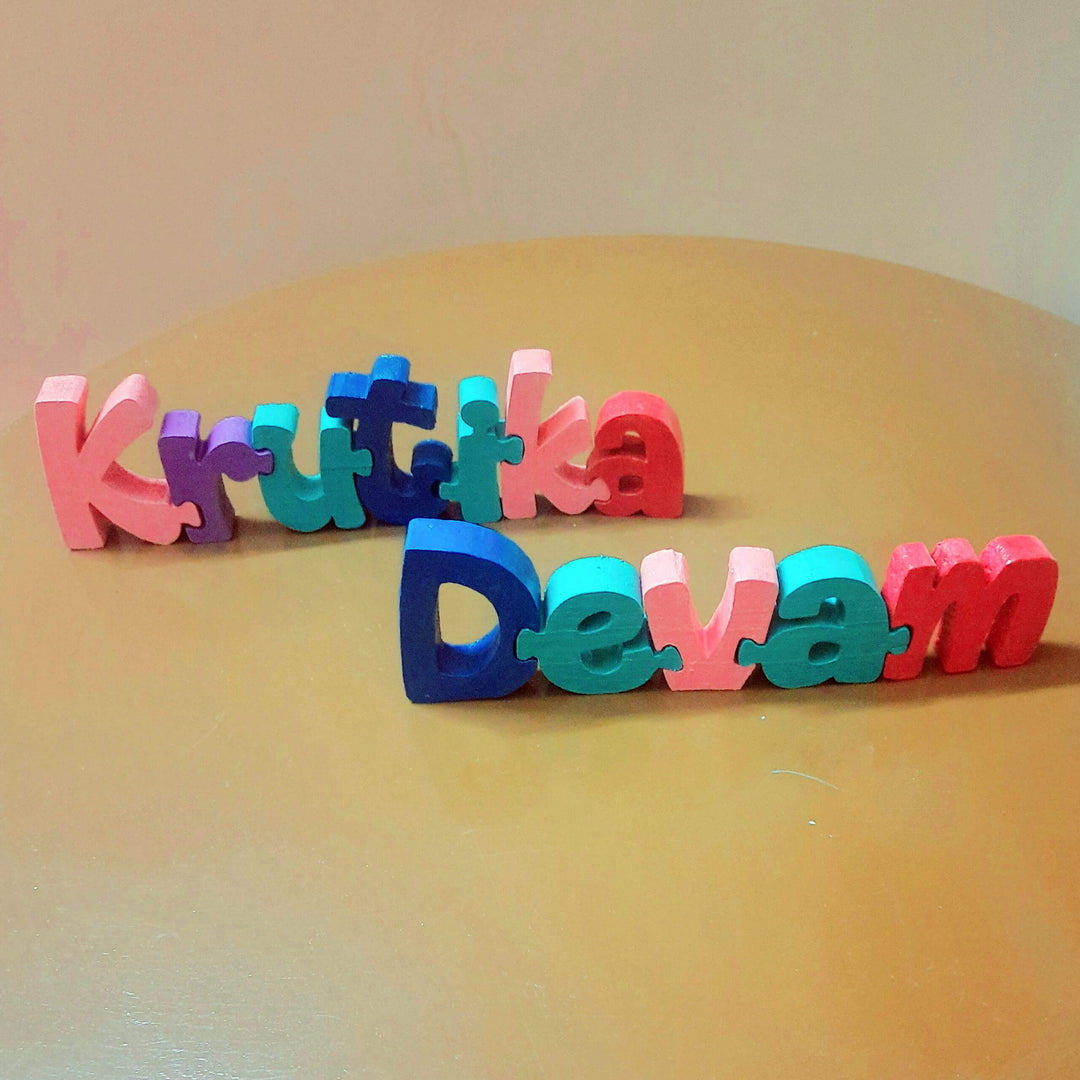 Hand Painted Wooden Jigsaw Name Blocks for Couples