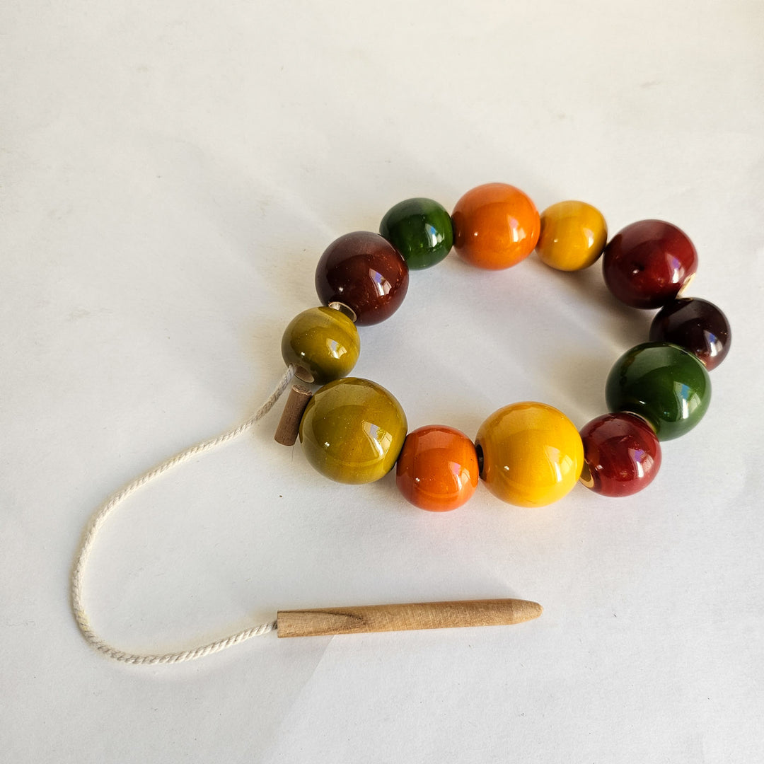 Wooden Lacing Beads | Handmade Etikopakka Motor Skills Toy | 3+ Years