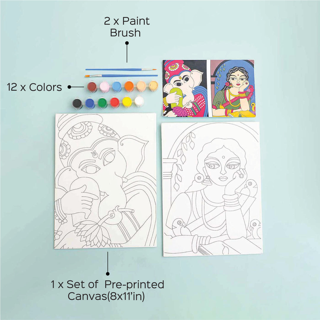 Madhubani Art Premarked Canvas DIY Kit