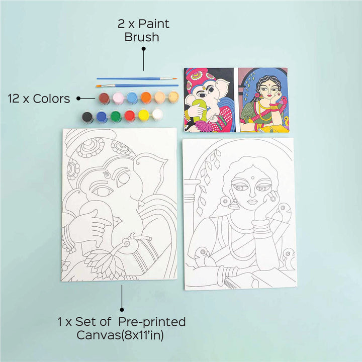 Madhubani Art Premarked Canvas DIY Kit