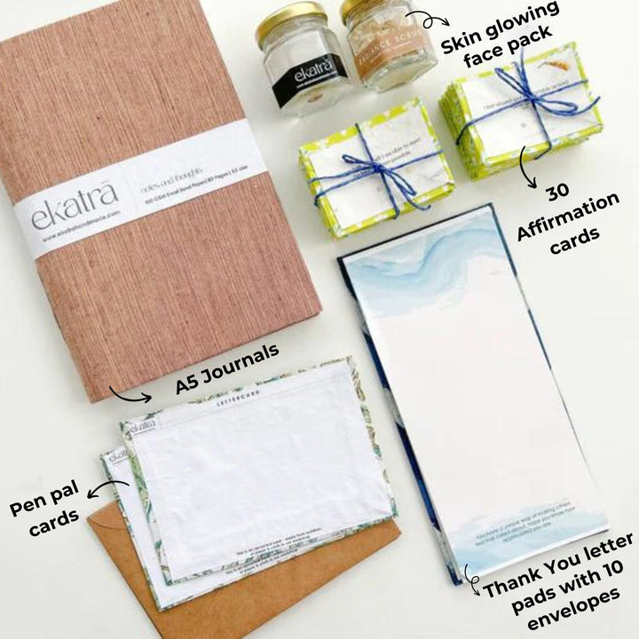Eco-friendly Handmade Blue Stripes Journal & Self-Care Hamper