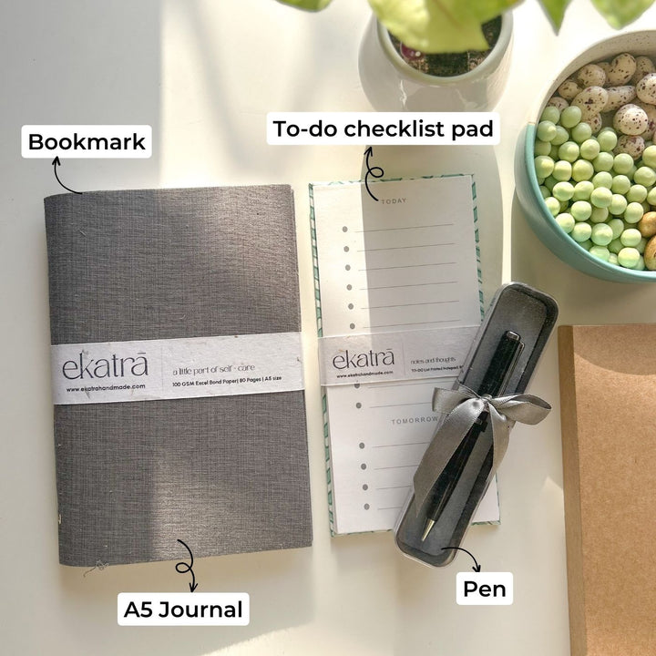 Sustainable Handmade Beige Solid Productivity Stationary Hamper
