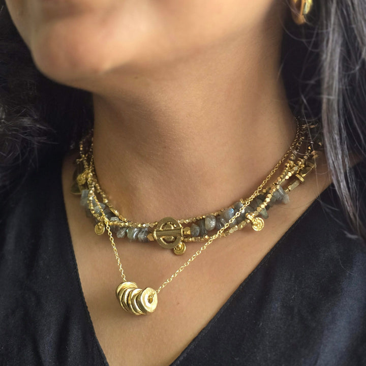 Handmade Labradorite Layered Brass Short Necklace