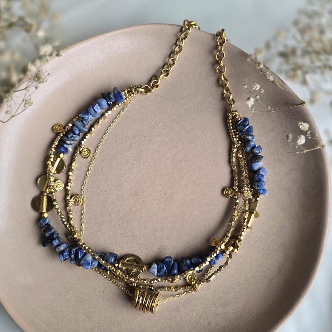 Handmade Lapis Layered Brass Short Necklace