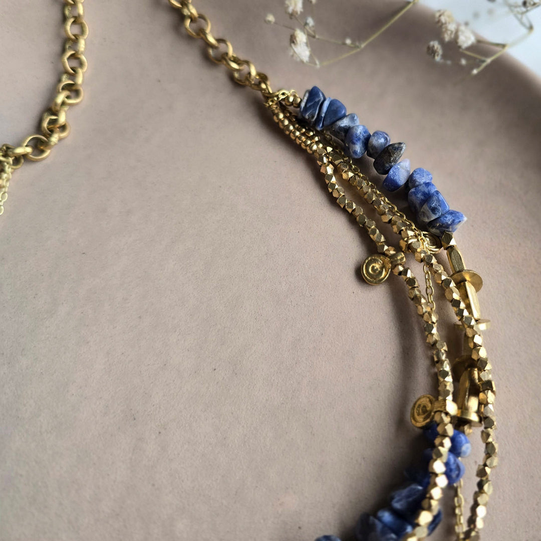 Handmade Lapis Layered Brass Short Necklace