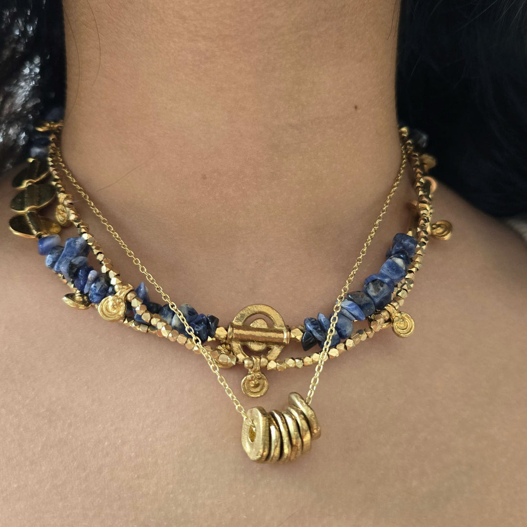 Handmade Lapis Layered Brass Short Necklace