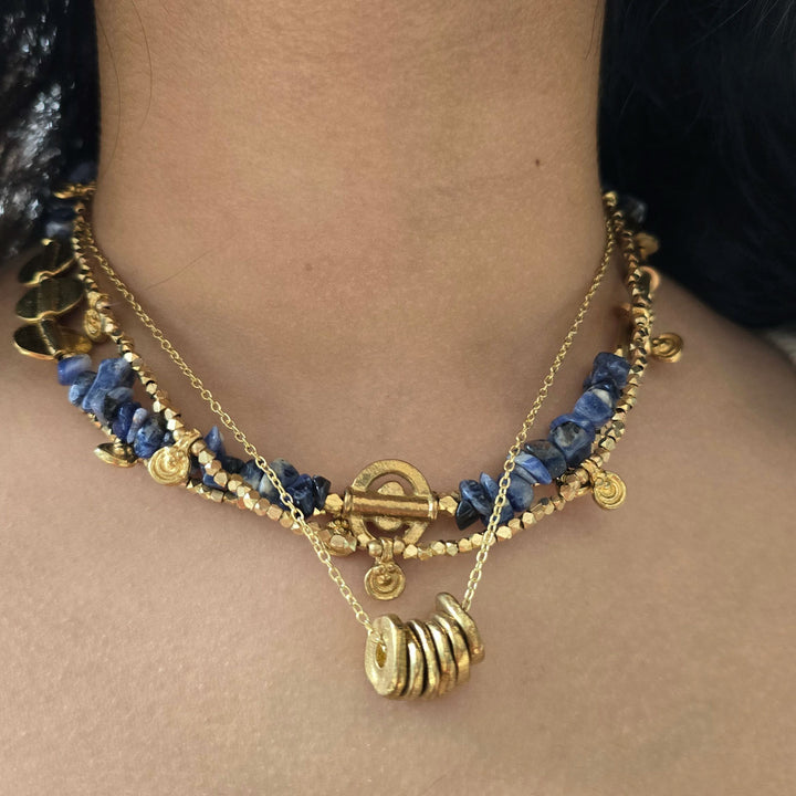 Handmade Lapis Layered Brass Short Necklace