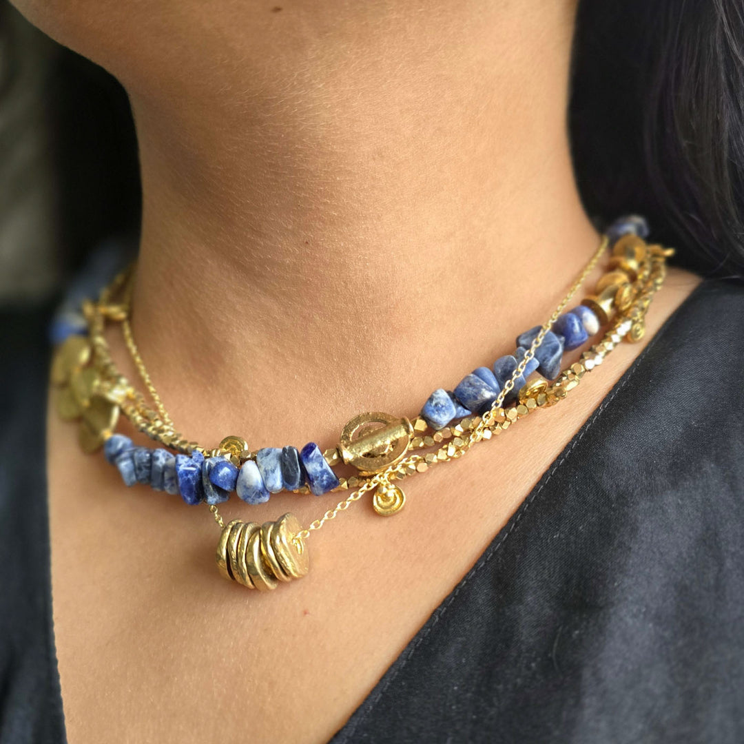 Handmade Lapis Layered Brass Short Necklace