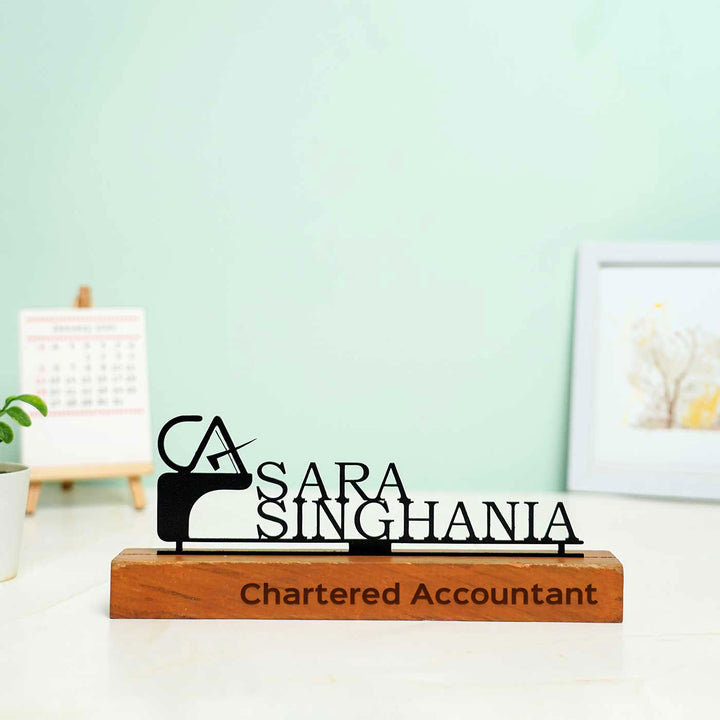 Personalized Minimal Desk Name Plate for Chartered Accountant