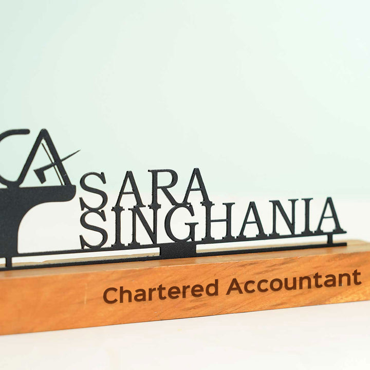 Personalized Minimal Desk Name Plate for Chartered Accountant