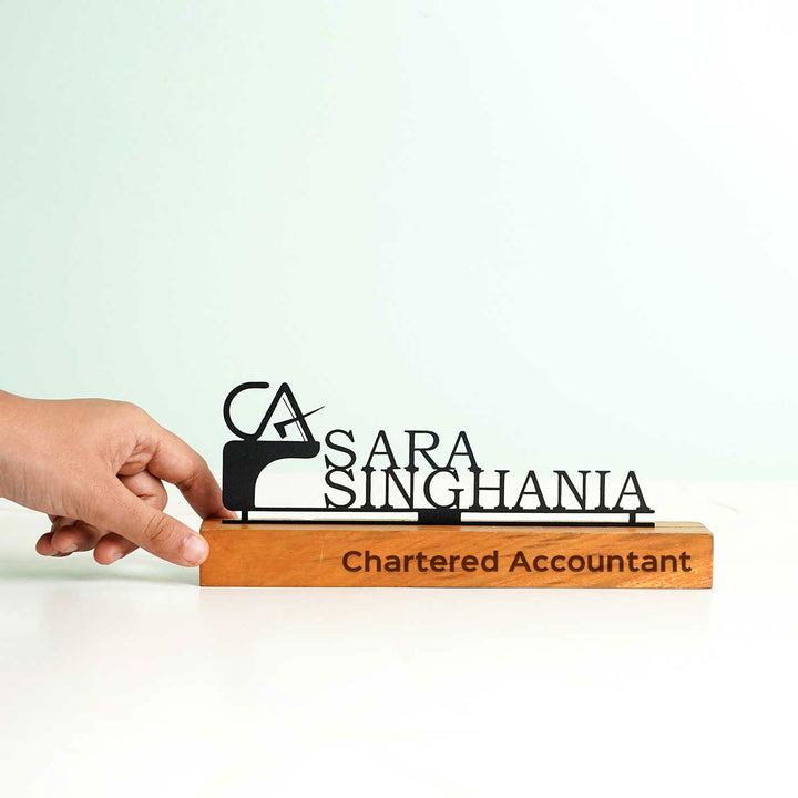 Personalized Minimal Desk Name Plate for Chartered Accountant