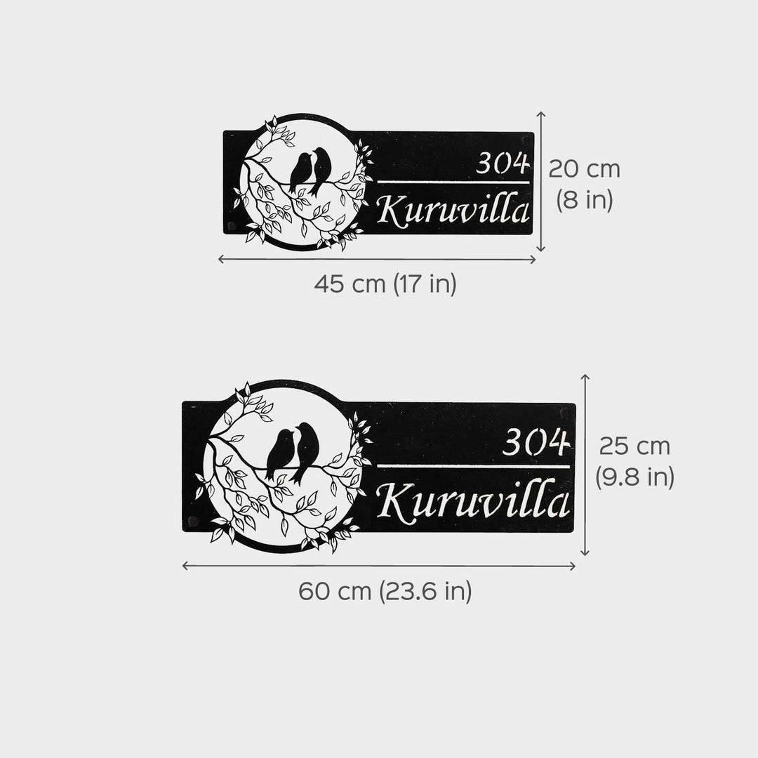 Personalized Bird Themed Weatherproof Name Plate With House Number - Dimension Chart with Measurements