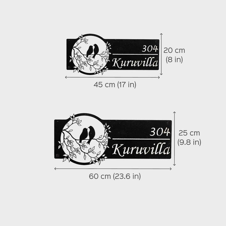 Personalized Bird Themed Weatherproof Name Plate With House Number - Dimension Chart with Measurements