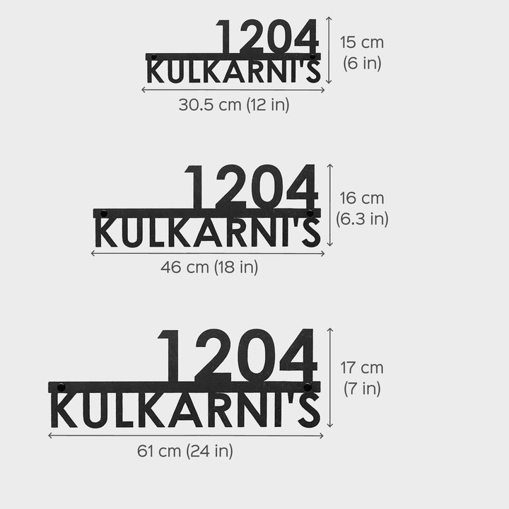 Personalized Modern Weatherproof Name Plate With House Number - Dimension Chart with Size Variations