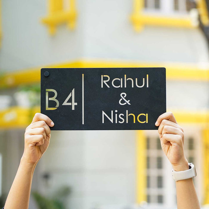 Personalized Minimal Rectangle Weatherproof Name Plate with House Number
