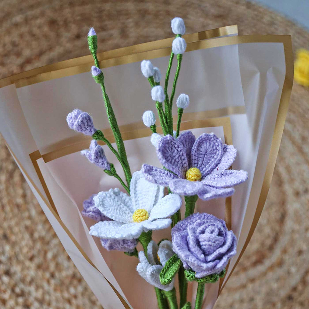 lavender flower crochet Buy Handmade Crochet Lavender Cosmos & Rose Flower Bouquet Online On Zwende
