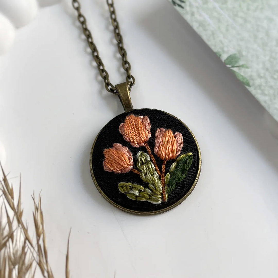 Hand Embroidered Garden's Tale Antique Finish Necklace