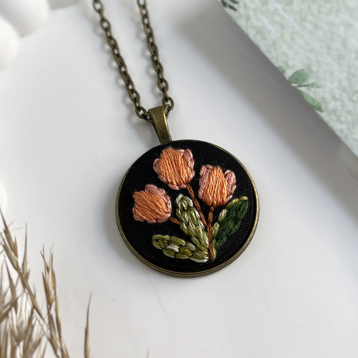 Hand Embroidered Garden's Tale Antique Finish Necklace