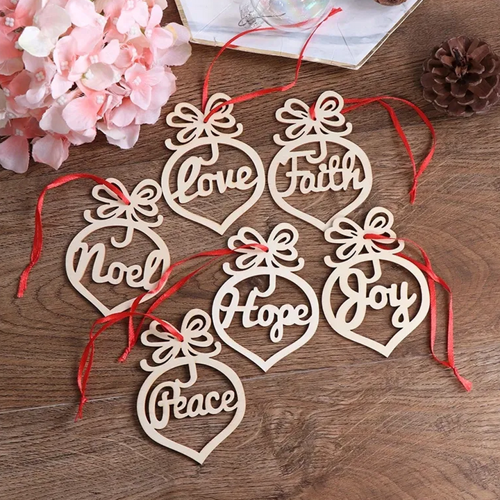 6 pc | Festive Wooden Christmas Ornaments For Tree Decoration