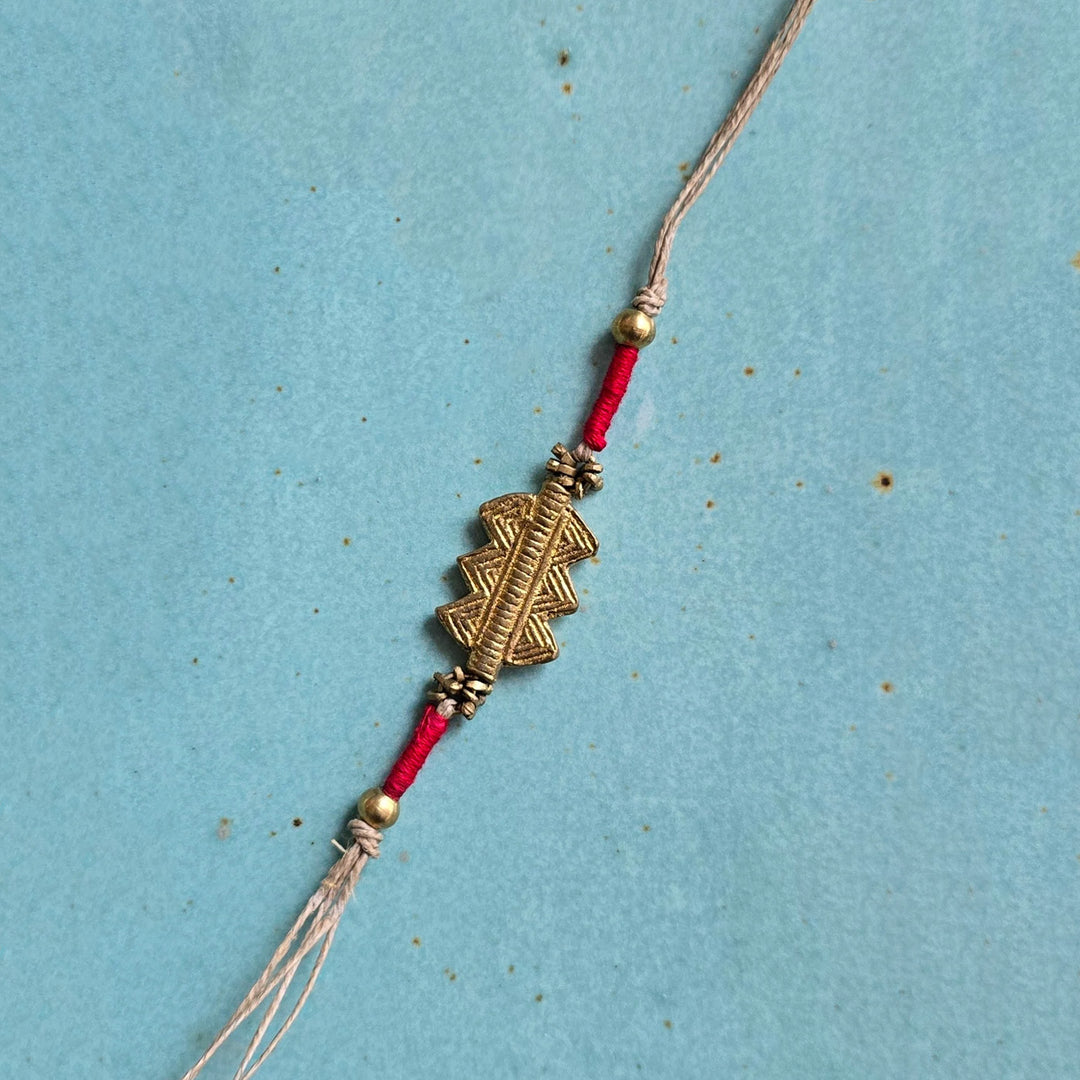 Handcrafted Patwa Work Brass Design Rakhi With Roli Chawal For Brother