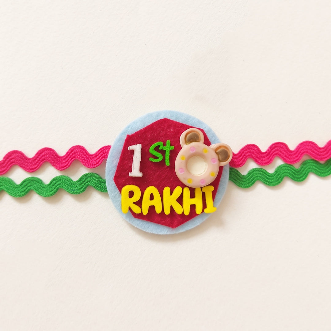 Handmade "1st Rakhi" Teddy Donut Theme Felt Kids Rakhi With Roli Chawal For Baby