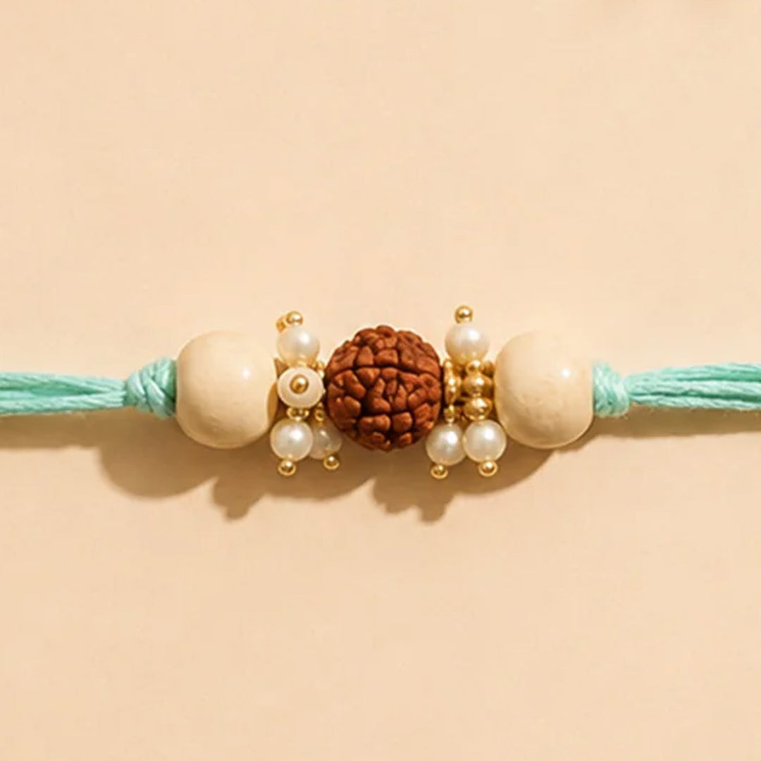Handmade Rudraksh Sacred Rakhi With Roli Chawal For Bhaiya