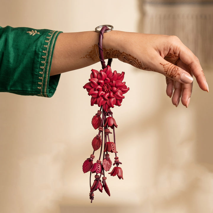 Red Layered Floral Bangle Lumba Rakhi With Roli Chawal For Sister/Bhabhi
