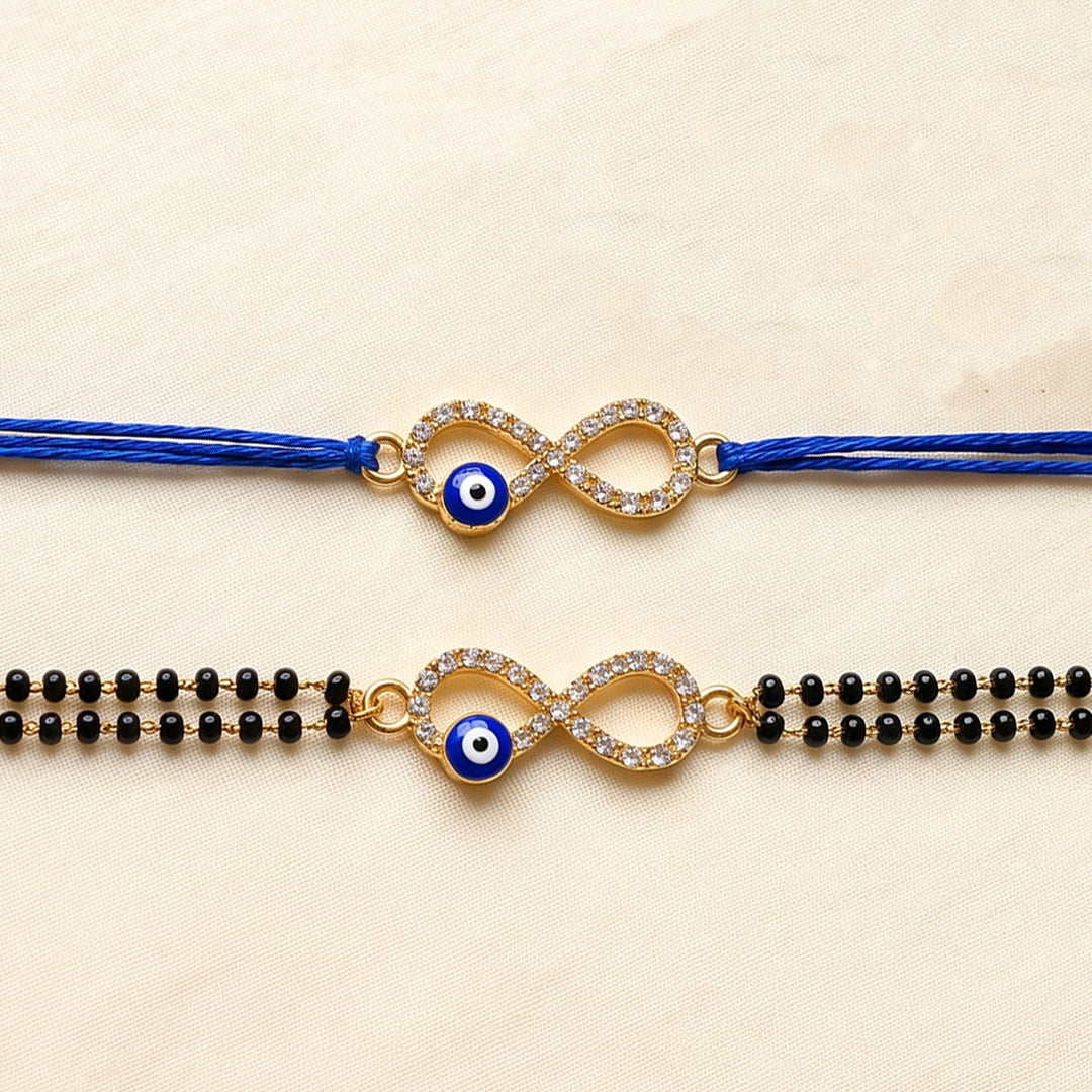 Handmade Infinity Evil Eye Charm Rakhi & Lumba With Roli Chawal For Bhaiya Bhabhi | Set Of 2