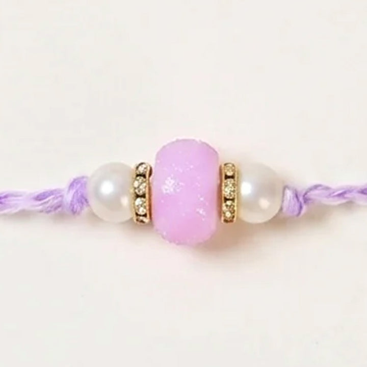 Handmade Moti Saaj Pearl Rakhi With Roli Chawal For Bhaiya
